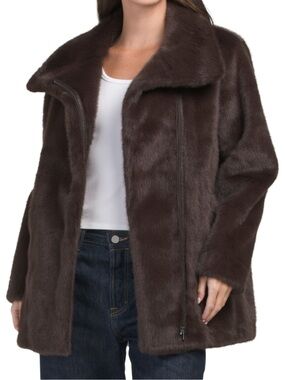 NWT🐻 Kobi Halperin Chocolate Brown Faux Mink Fur Coat Luxury Winter Jacket